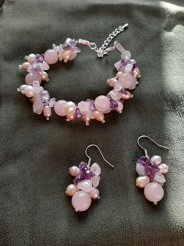 piedras naturales pulsera y pendientes