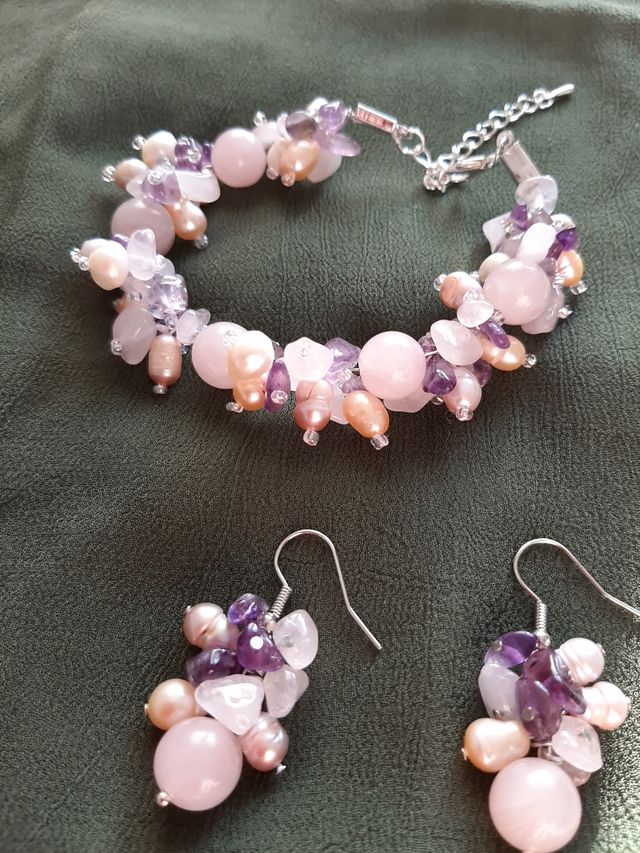 piedras naturales pulsera y pendientes