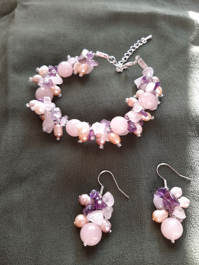 piedras naturales pulsera y pendientes