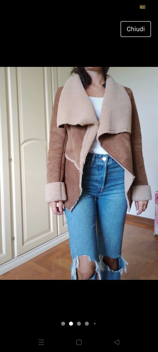 Giacca teddy in finta pelle scamosciata