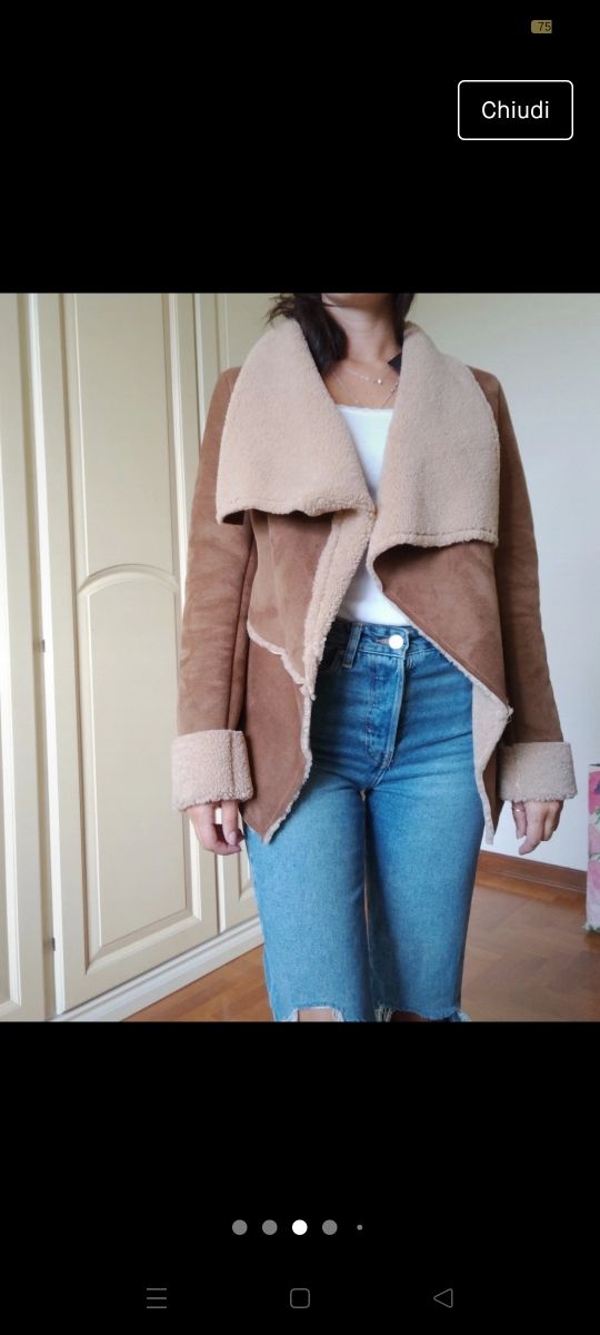 Giacca teddy in finta pelle scamosciata