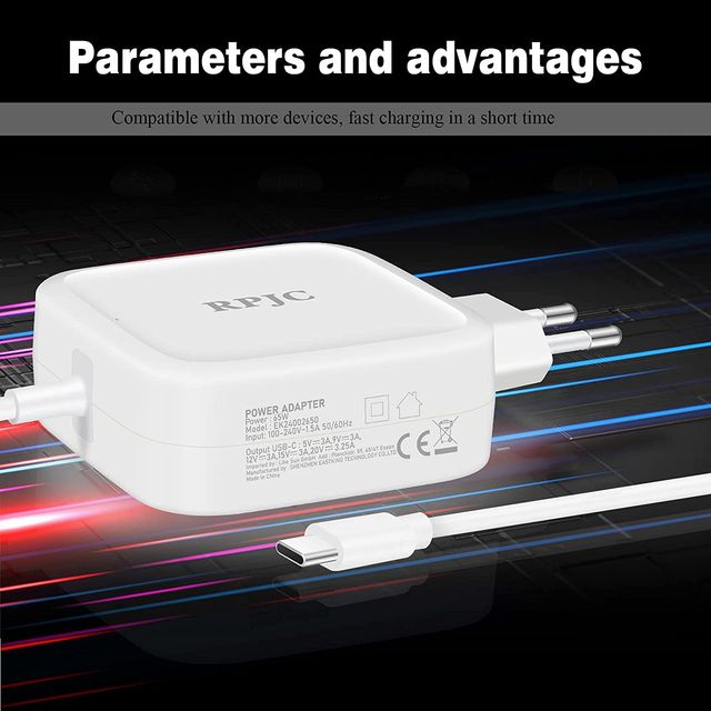 Adaptador USB Tipo-C ,Cable 1,2 m RPJC 65W blanco.