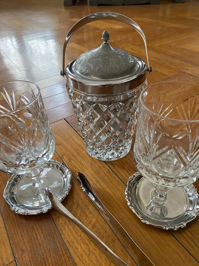 SERVIZIO DA COCKTAIL IN CRISTALLO E ARGENTO 