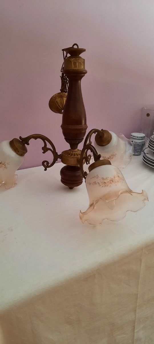 Lampadario a 3 bracci in legno vintage