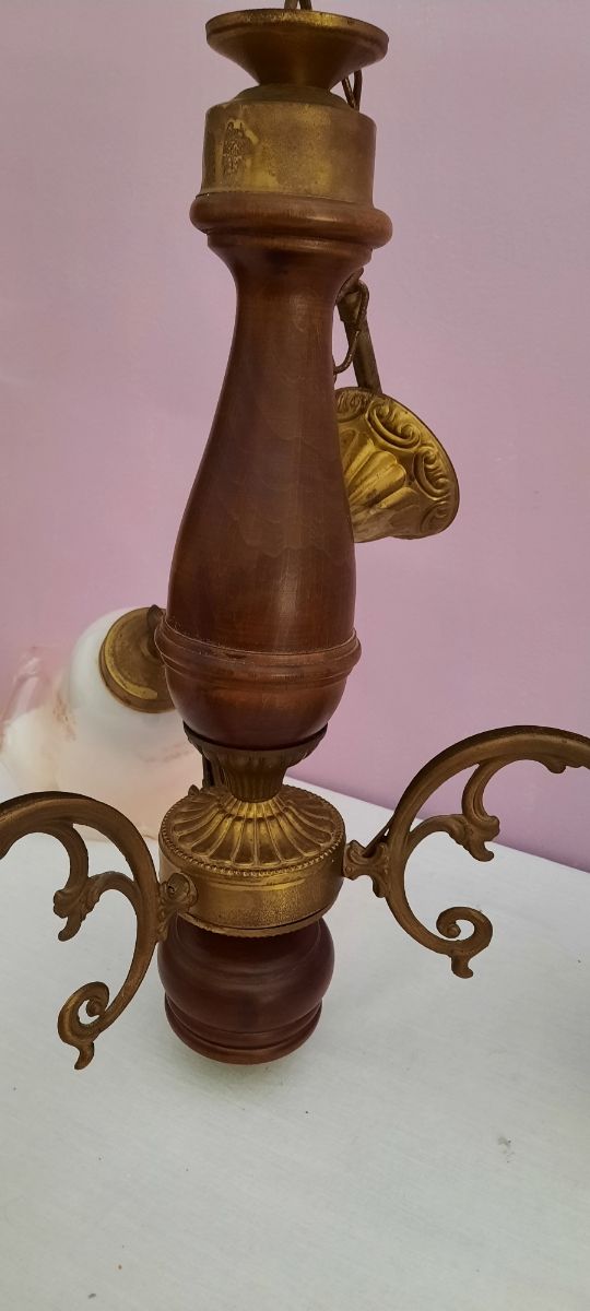 Lampadario a 3 bracci in legno vintage