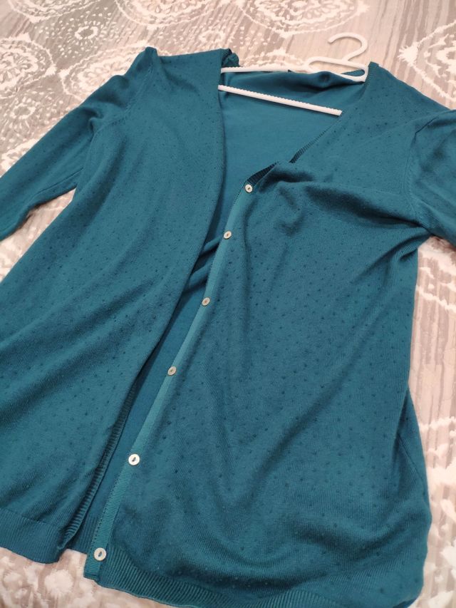 Chaqueta punto mujer azul- verde talla L