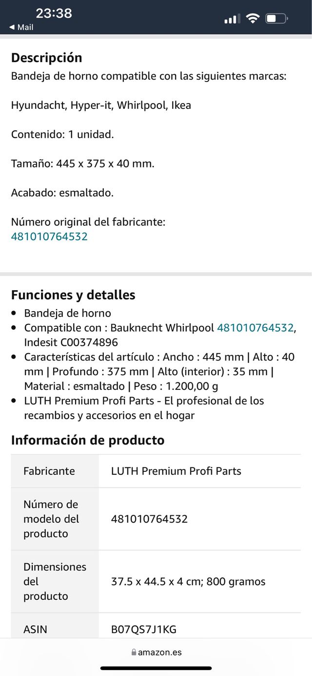 Bandeja de horno totalmente nueva