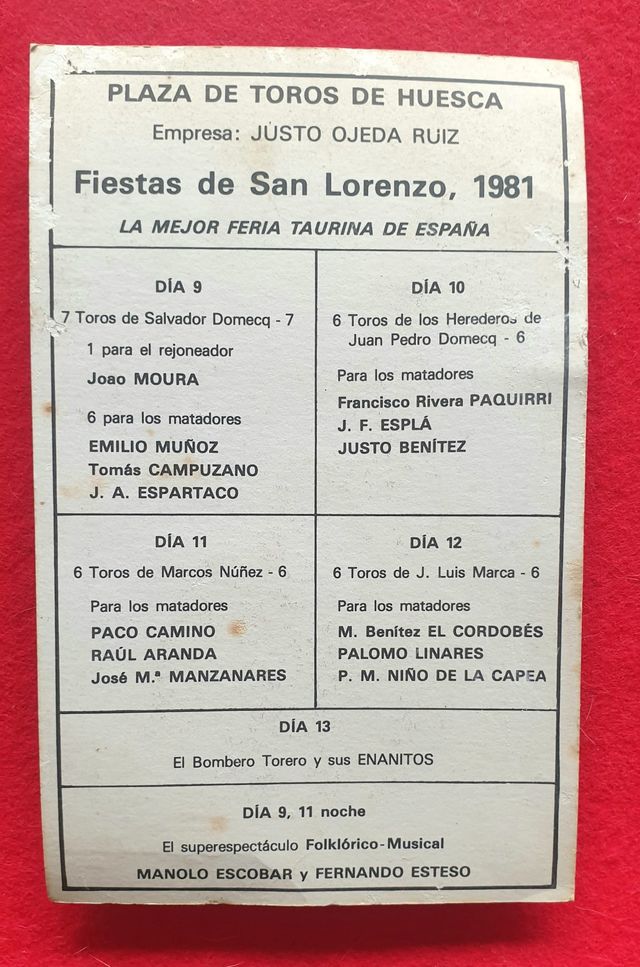 Postales Toreros.Paquirri,Espartaco