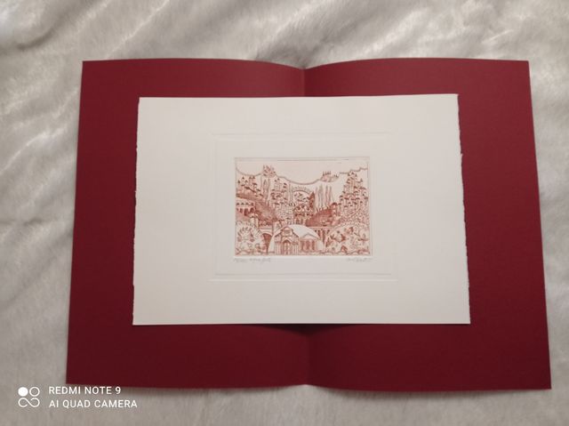 Incisione all'acquaforte stampata con torchio