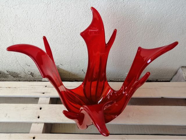 CENTRO MESA JARRÓN VINTAGE AÑOS 60 70 CRISTAL ROJO