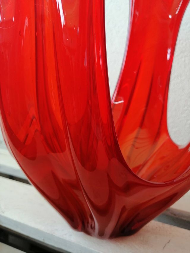 CENTRO MESA JARRÓN VINTAGE AÑOS 60 70 CRISTAL ROJO