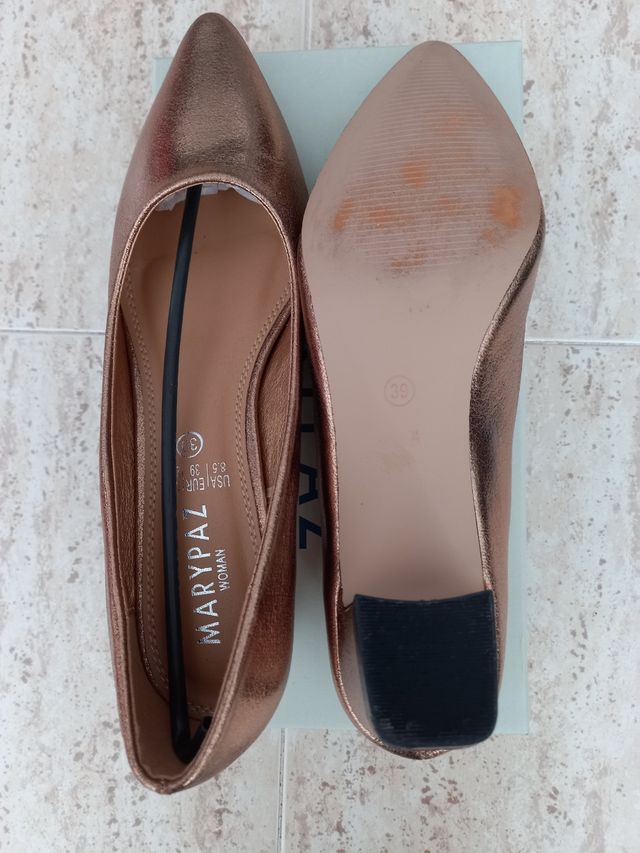 Zapatos de tacón dorados, T. 39, Marypaz