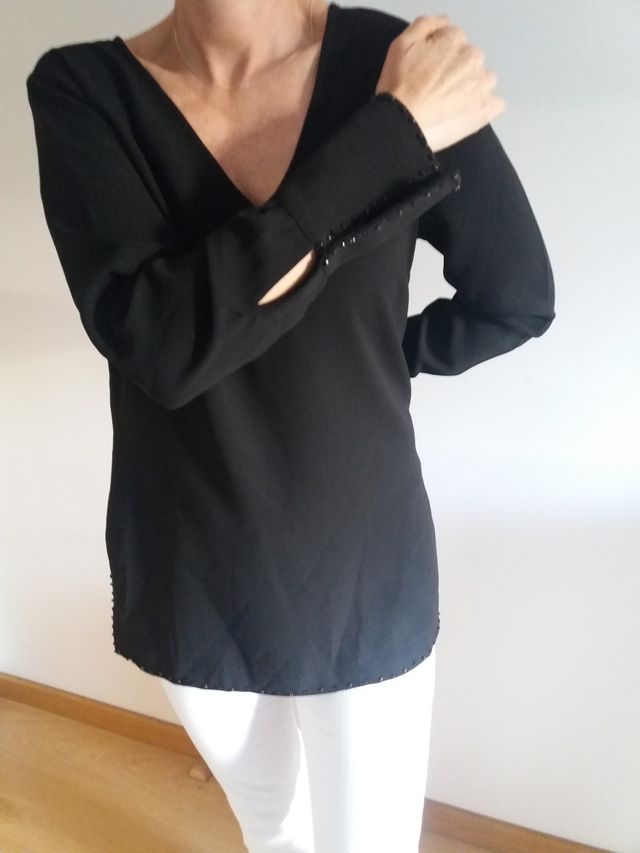 Top negro manga larga