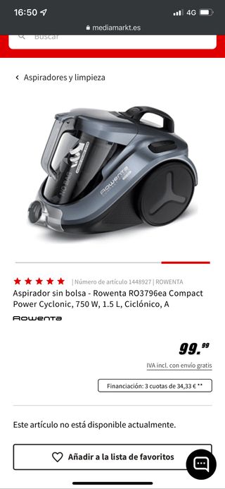 Aspiradora rowenta compac classic de segunda mano por 59,99 EUR en Torrejón  de Ardoz en WALLAPOP