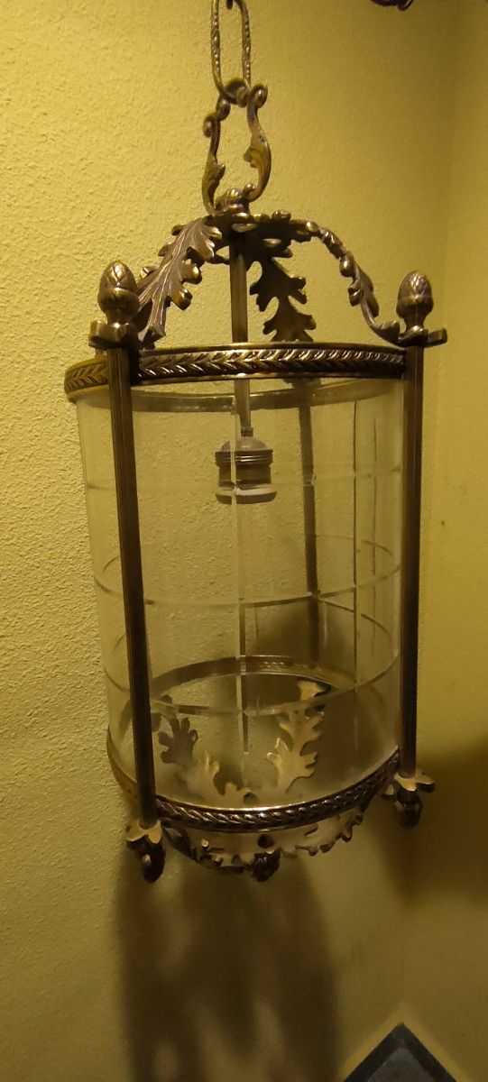 farol de bronce y cristal tallado