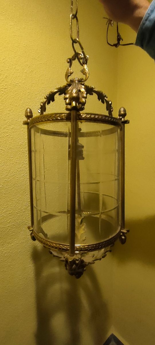 farol de bronce y cristal tallado