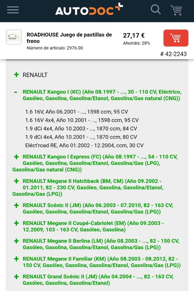Pastillas de freno Renault