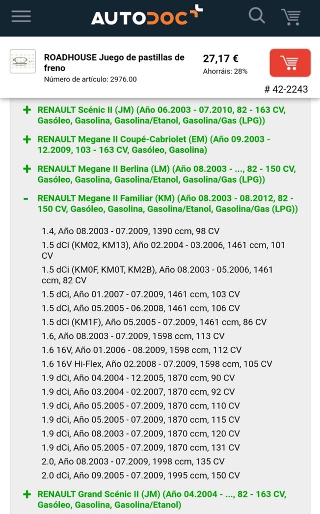 Pastillas de freno Renault