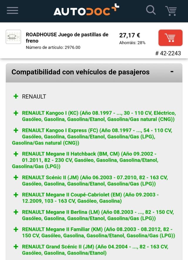 Pastillas de freno Renault