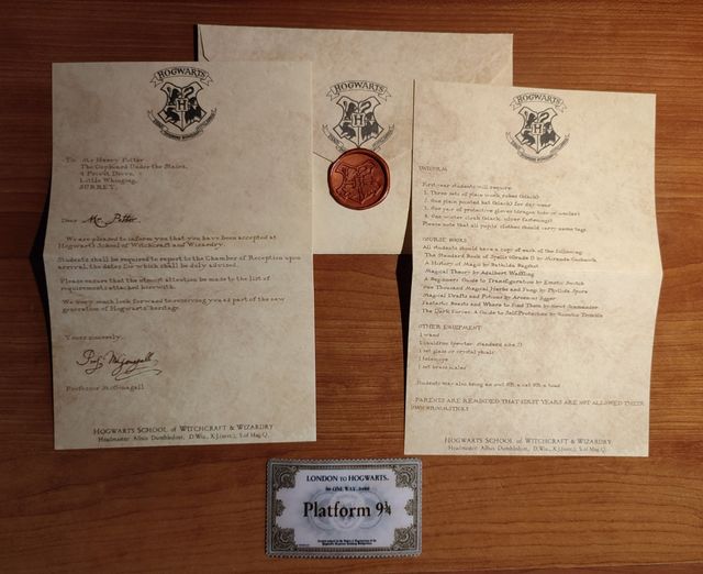 Harry Potter, Carta de admisión en Hogwarts y mapa de segunda mano por