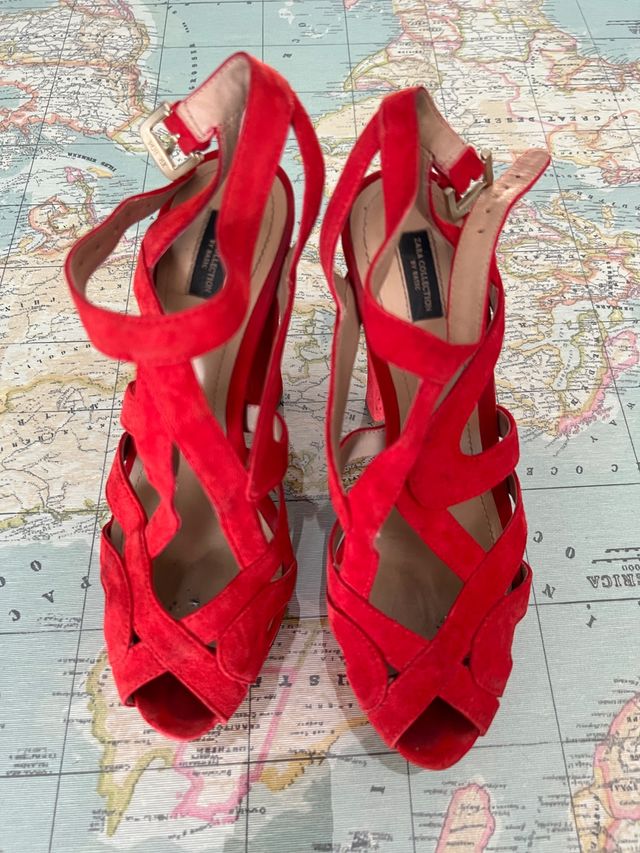 Sandalias tacón talla 37 color rojo coral