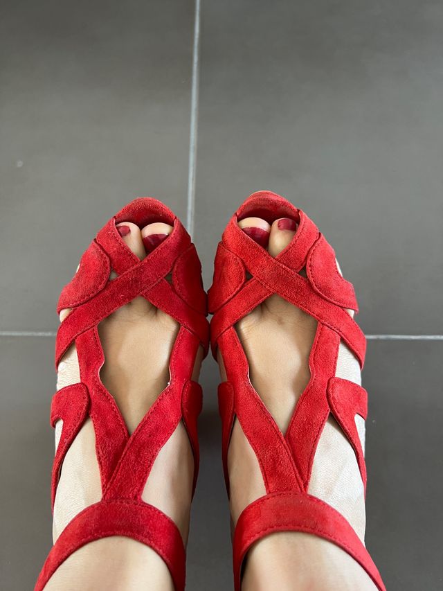 Sandalias tacón talla 37 color rojo coral