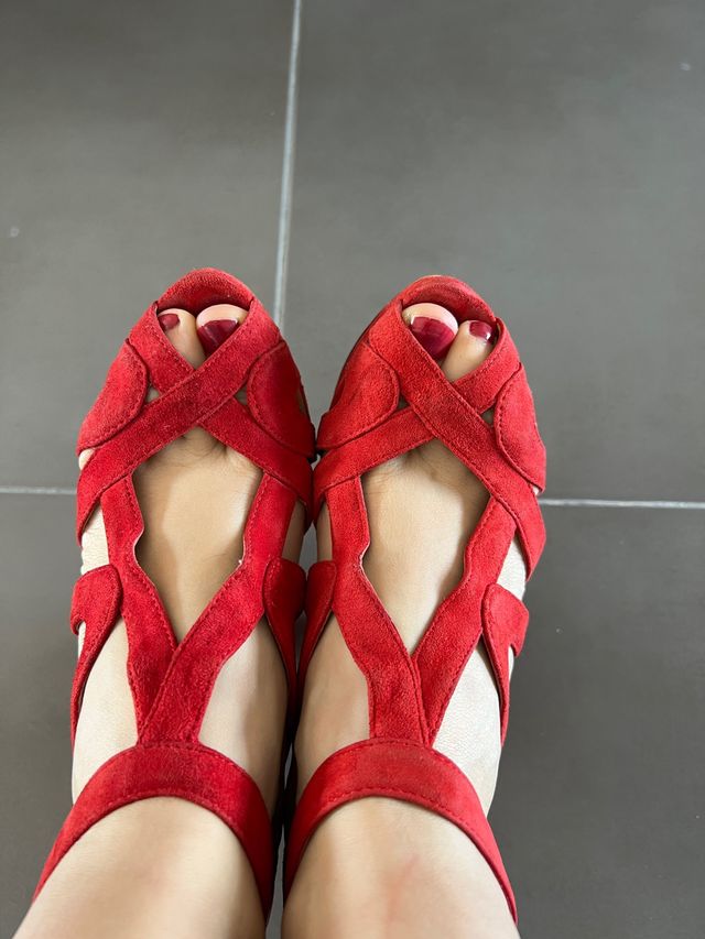 Sandalias tacón talla 37 color rojo coral