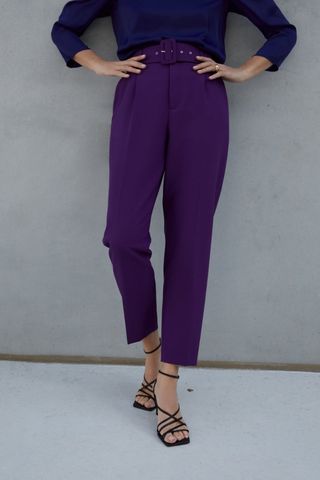 pantalon zara morado