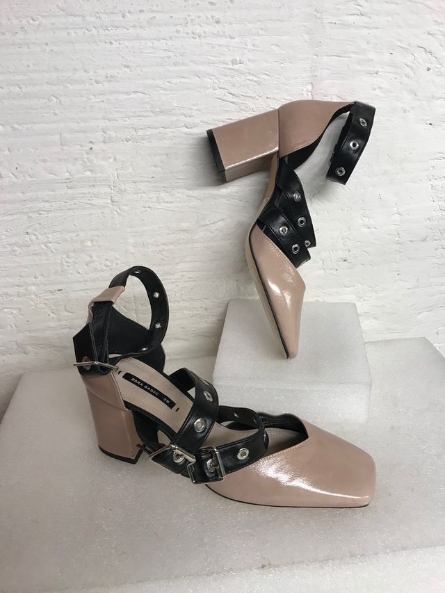 ZAPATOS SALÓN ZARA CON HEBILLAS PIEL T38