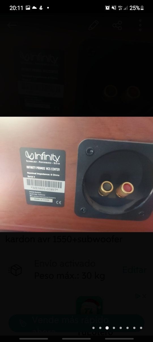 Conjunto amplificador y altavoces infinity