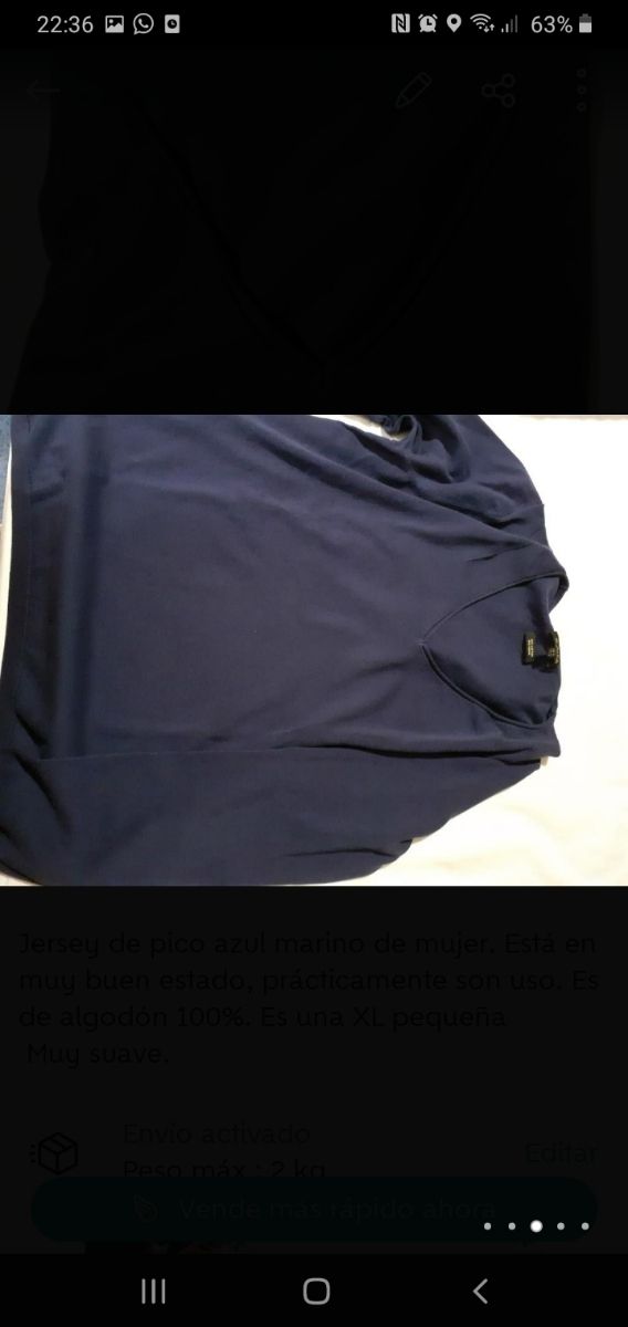 Jersey cuello pico azul, mujer