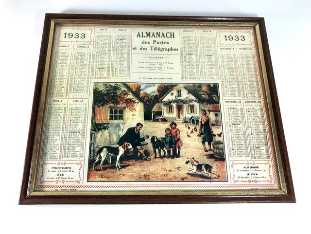 Calendario almanaque Francia 1933 enmarcado