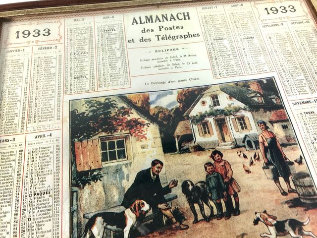 Calendario almanaque Francia 1933 enmarcado