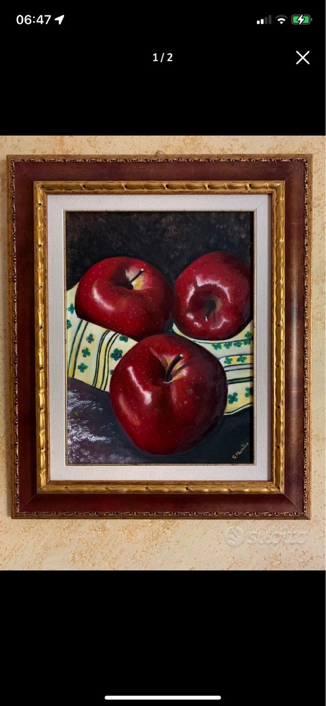 Le mele. Quadro dipinto a mano. Colori ad olio.