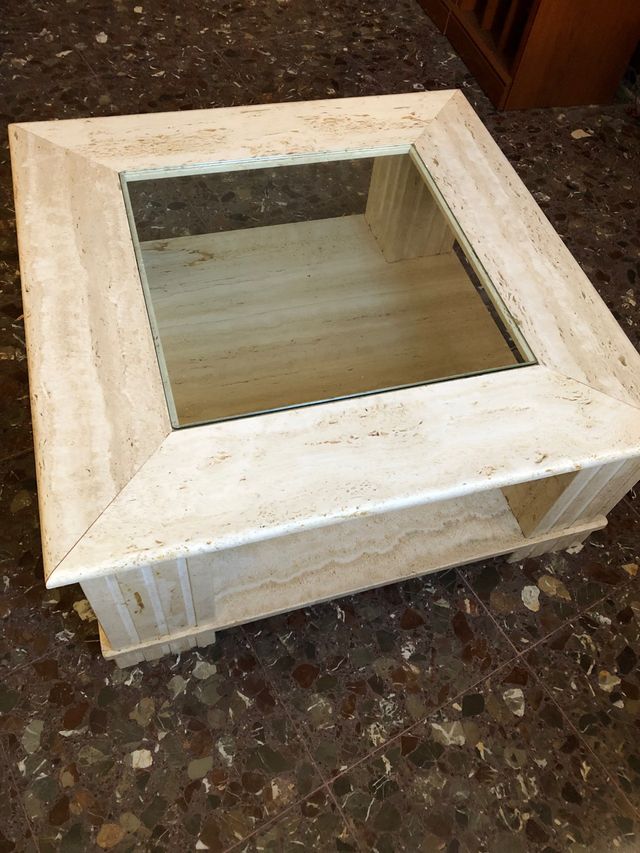 Mesita auxiliar de mármol travertino