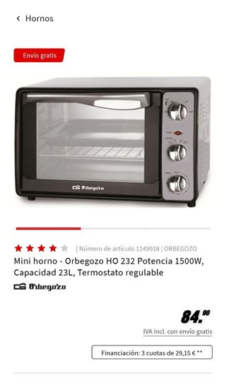 Horno de sobremesa Orbegozo HO 232 1500w de segunda mano por 50 EUR en  Madrid en WALLAPOP