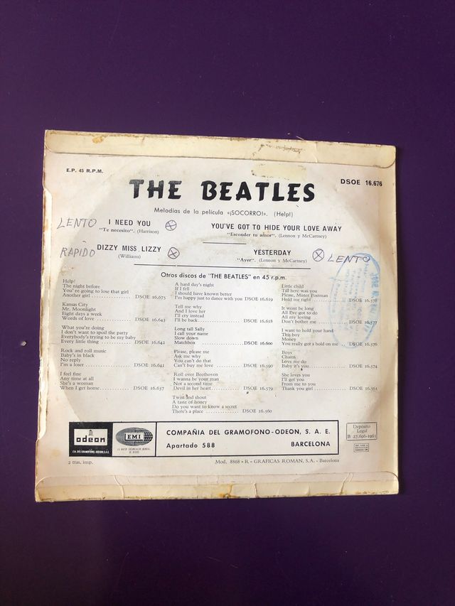 Vinilo Beatles 1965 yesterday