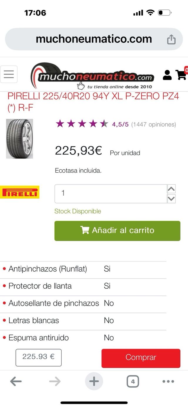 neumáticos 225 40 20 (94Y) Pirelli 