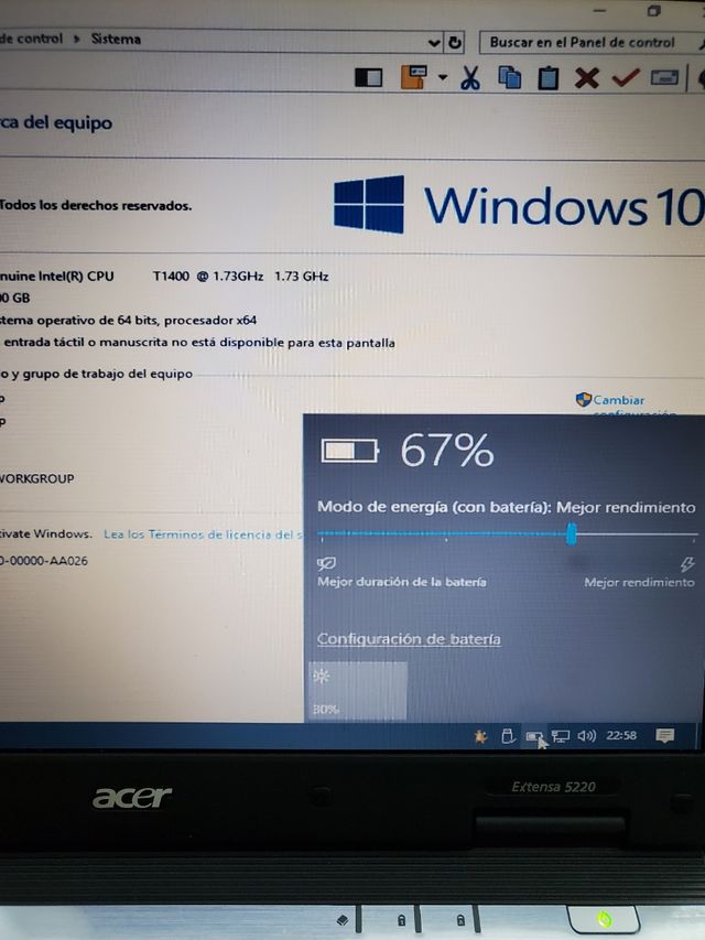 portátil acer 2g disco sólido 120g w10