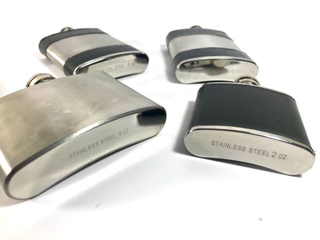 4 petacas vintage acero inoxidable funda cuero