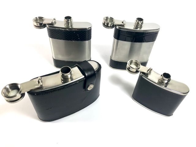 4 petacas vintage acero inoxidable funda cuero