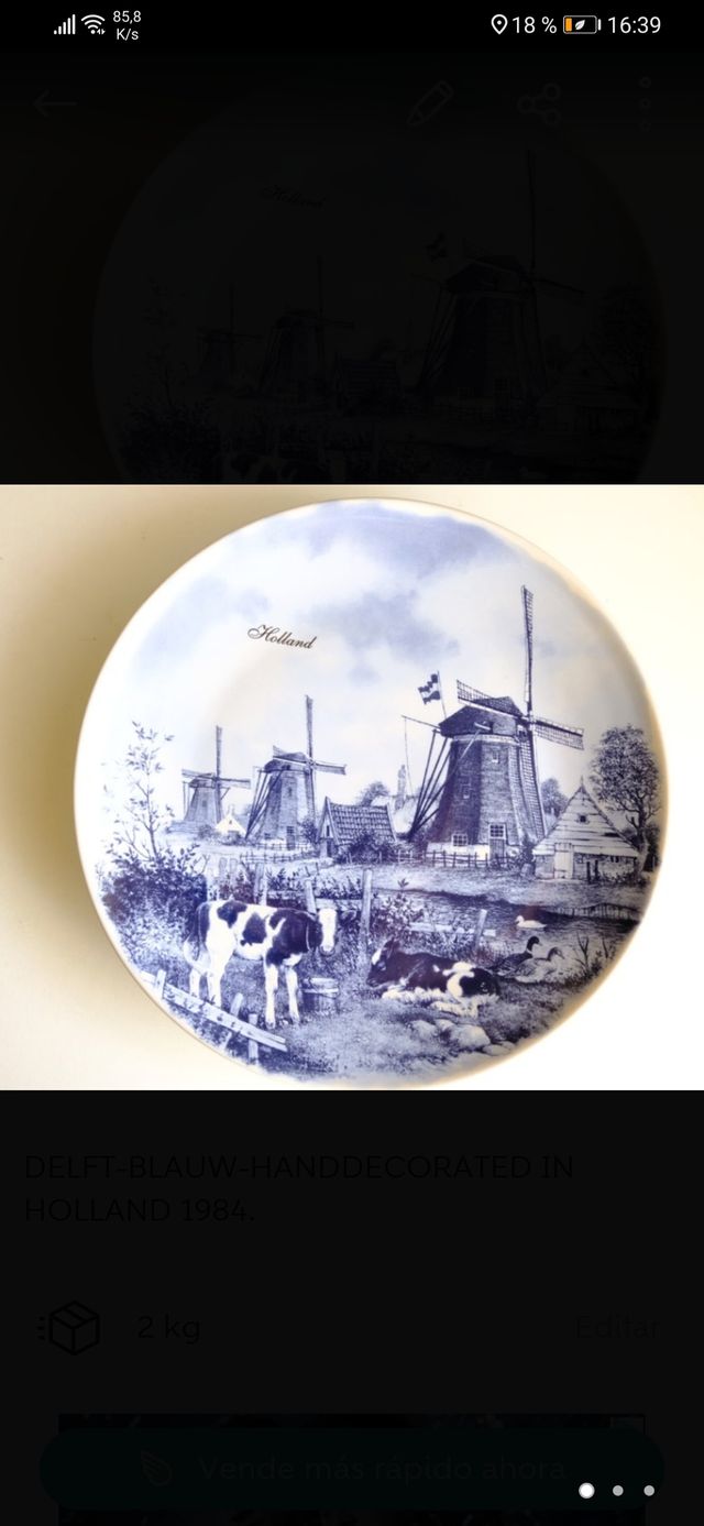 PLATO DECORATIVO DE PORCELANA HOLANDESA 24 CM