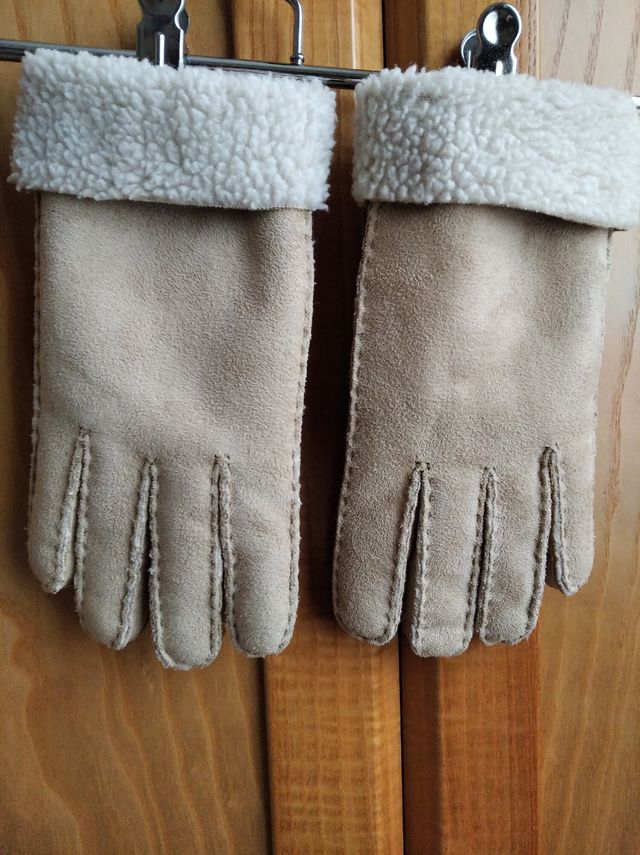 Guantes de piel de serraje, con borreguillo