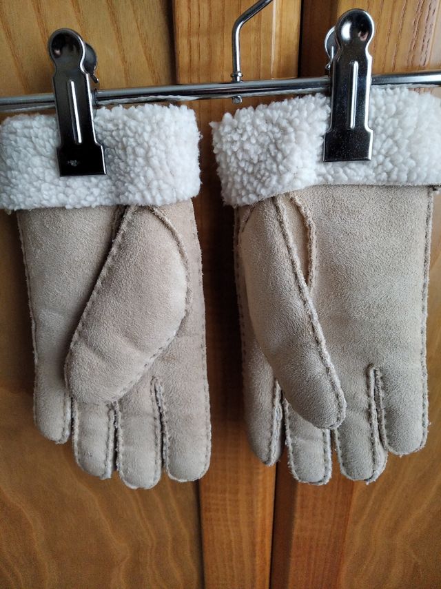 Guantes de piel de serraje, con borreguillo