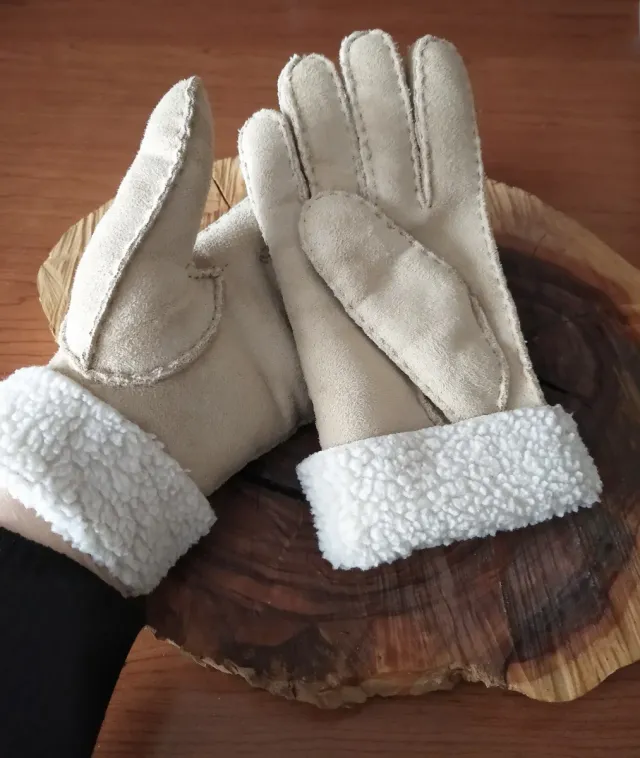 Guantes de piel de serraje, con borreguillo