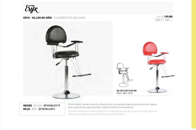 ERYX  Sillon Hidráulico Niño, Peluqueria Barberia