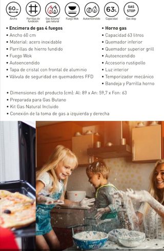 Cocina de Gas 60 cm Inox