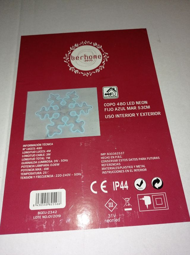 Copo nieve gigante luminoso neón 480 led azul mar,