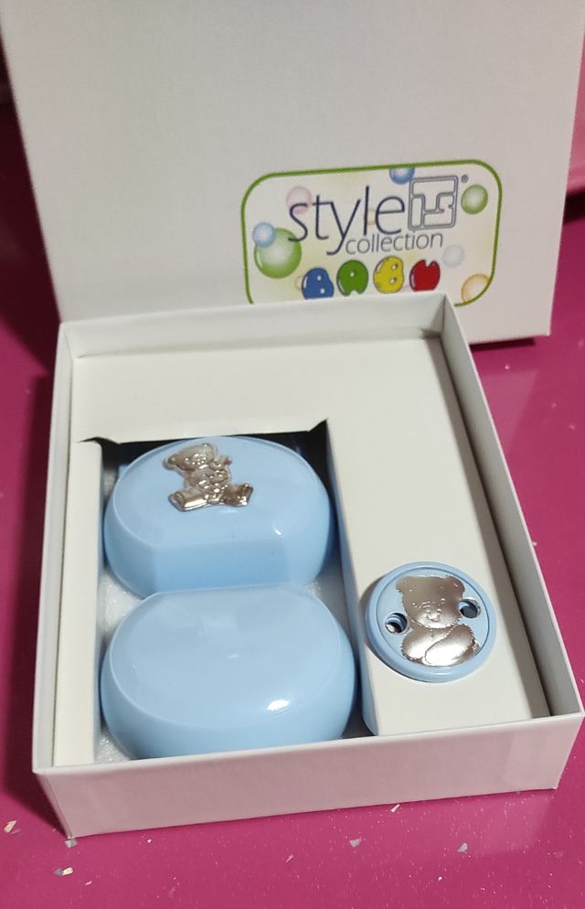 Chupetero y pinza con cadena en plata