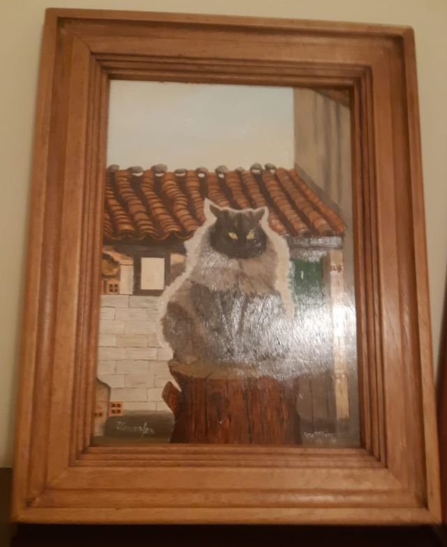 Cuadro de Gato sobre paisaje